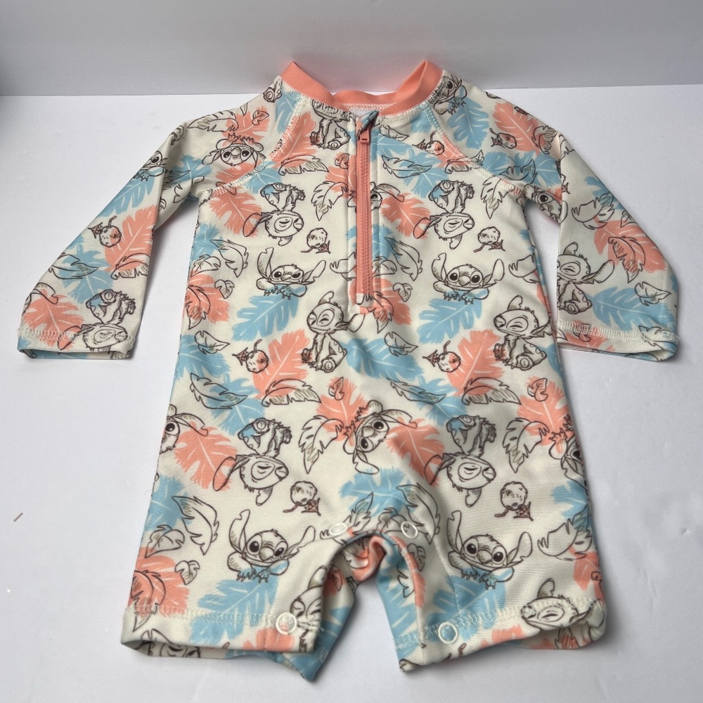 Disney Stitch Baby Swimsuit Polyester Zip and Snap Closure 6-9 month